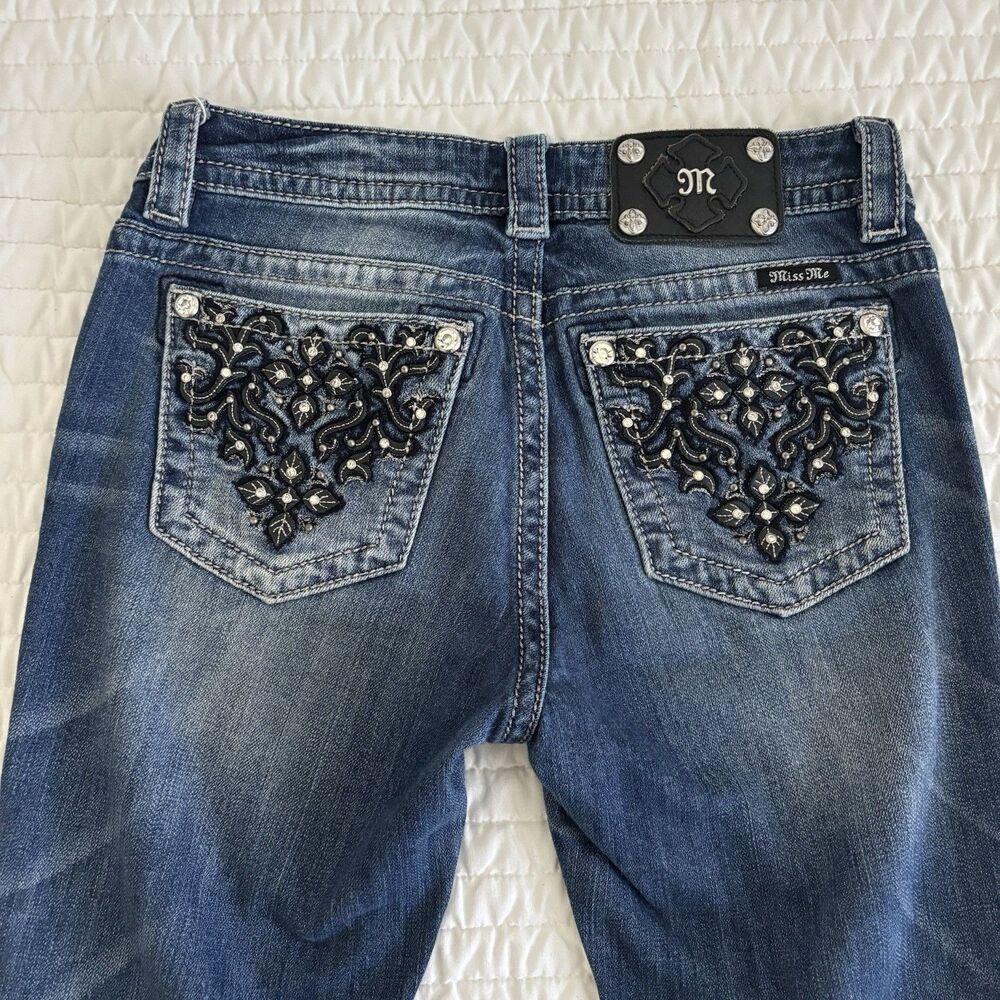 Miss Me Skinny Cut Jeans Womens 27 Mid Rise Denim Embroidered Bling